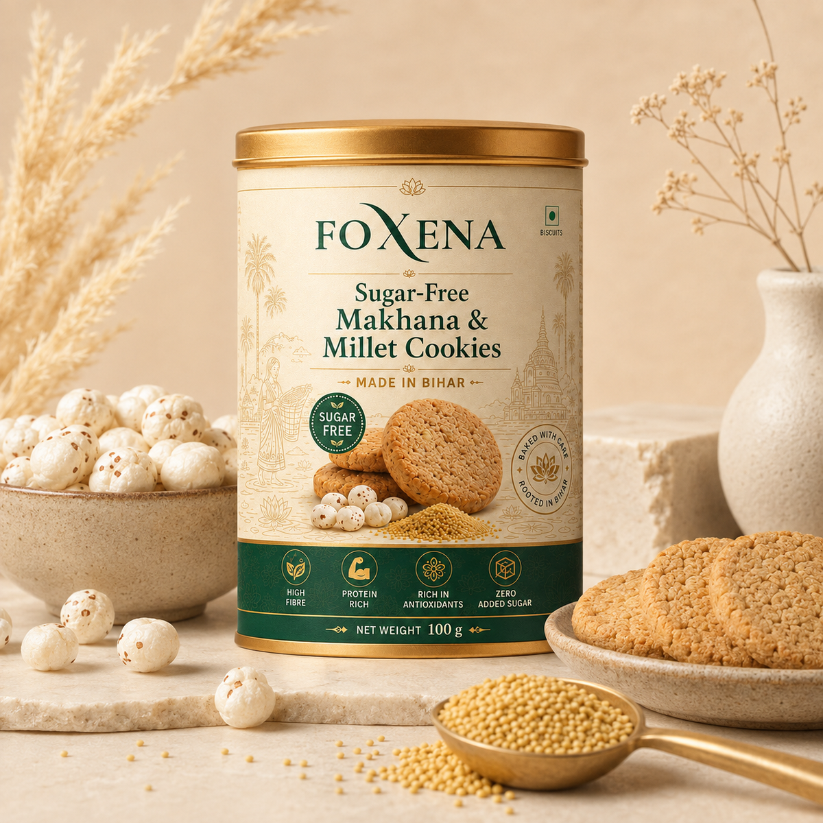 Sugar Free Makhana & Millet Cookies