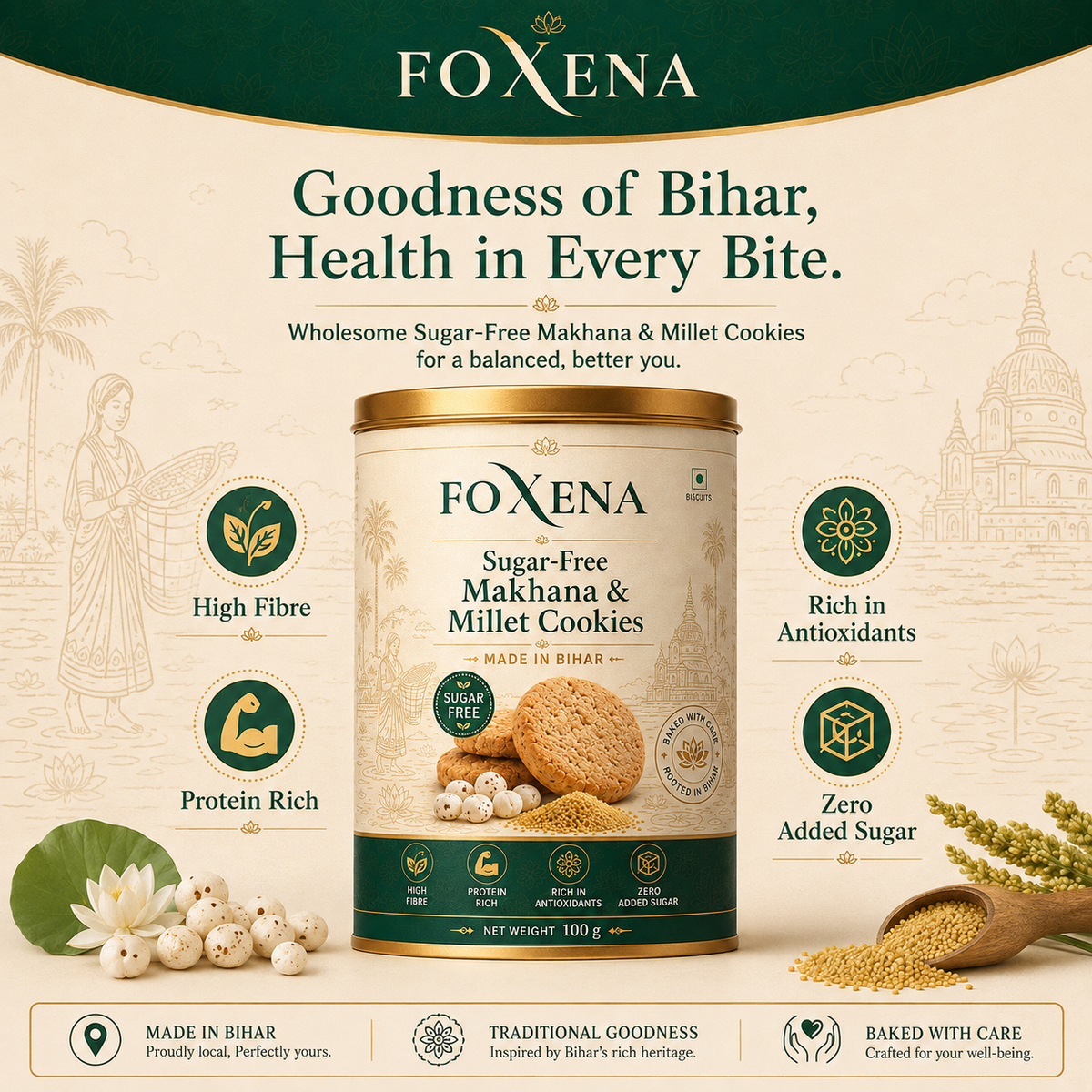 Sugar Free Makhana & Millet Cookies
